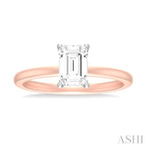 1/20 ctw Emerald Shape Round Cut Diamond Semi Mount Engagement Ring in 14K Rose and White Gold